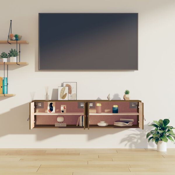 vidaXL Стенни шкафове, 2 бр, меденокафяви, 60x30x30 см, бор масив