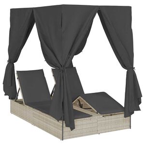 vidaXL Двуетажно шезлонг с покрив Светлосиво 205 x 129 x 200 см