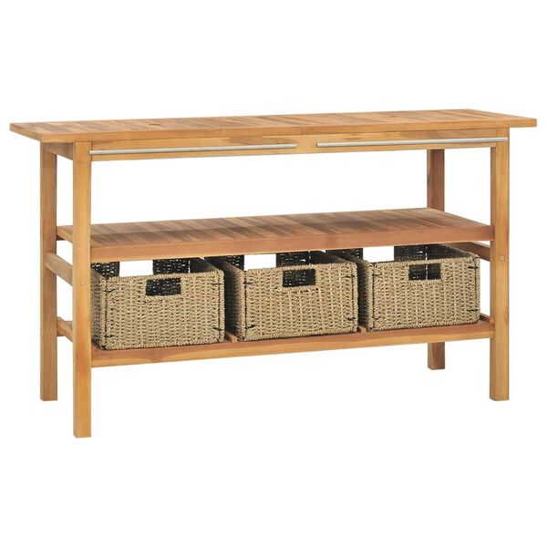 vidaXL Шкаф за баня с черни мраморни мивки, тиково дърво масив