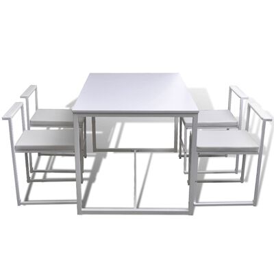 vidaXL Трапезен комплект от 5 части, маса и 4 стола, бял