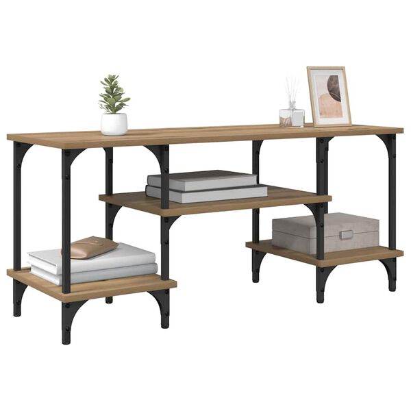 vidaXL ТВ шкаф Дъб 102 x 35 x 45,5 см Инженерна дървесина и желязо