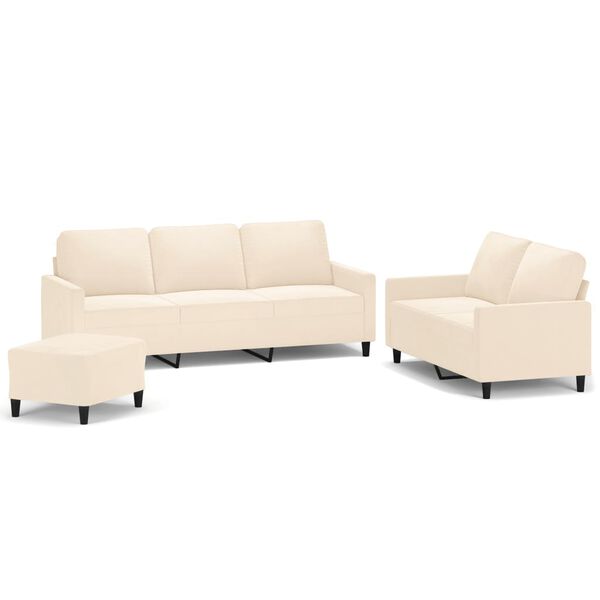 vidaXL Комплект дивани от 3 части с възглавници, кремав, кадифе