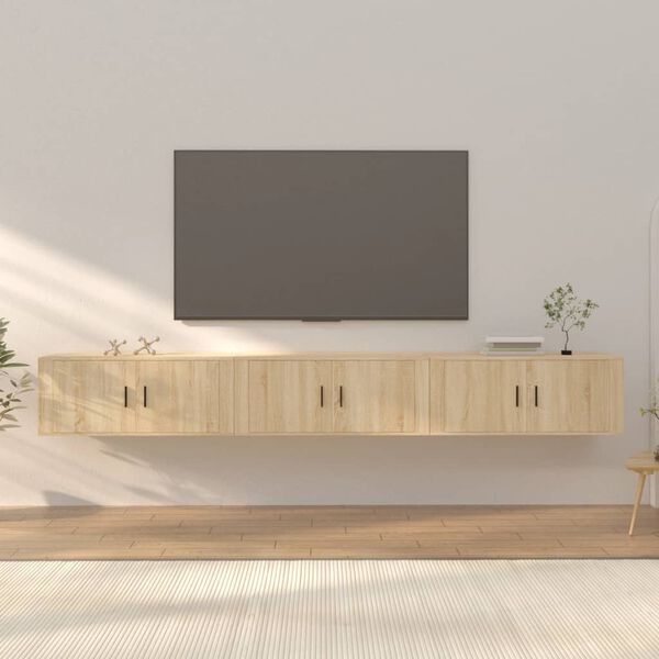 vidaXL ТВ шкафове за стенен монтаж, 3 бр, сонома дъб, 100x34,5x40 см