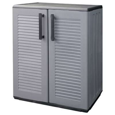 vidaXL Градински шкаф за съхранение, сиво и черно, 68x37x84 см, PP