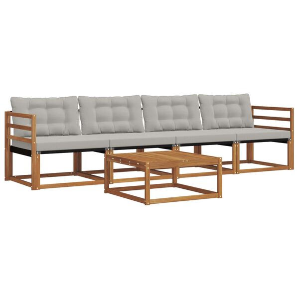 vidaXL Комплект дивани за открито 5 pcs Естествено и светло сиво