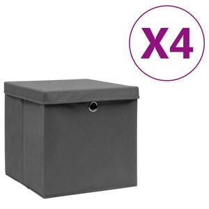 vidaXL Кутии за съхранение с капаци 4 бр 28x28x28 см сиви