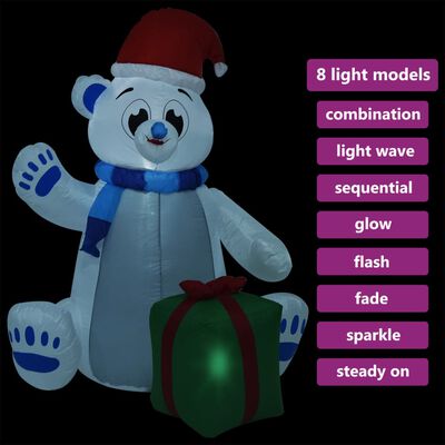 vidaXL Коледна надуваема бяла мечка с LED за закрито и открито, 2,4 м