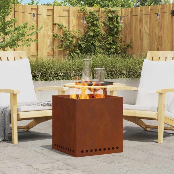 vidaXL Бездимна камина Кафяво 48 x 48 x 50 см Патинираща стомана