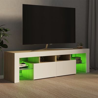 vidaXL ТВ шкаф с LED осветление, бяло и дъб сонома, 140x36,5x40 см