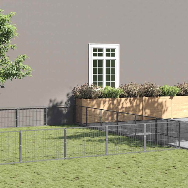 vidaXL Клетка за кучета, сива, 60 м&sup2;, стомана