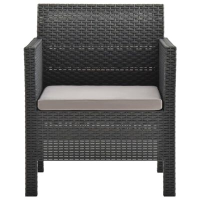 vidaXL Градински столове с възглавници, 2 бр, PP ратан, антрацит