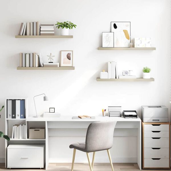 vidaXL Окачени стенни рафтове, 4 бр, дъб, 90x23,5x3,8 см, МДФ