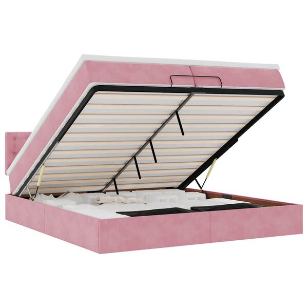 vidaXL Османска легло с матраци и LED, розово, 200x200 см, кадифе