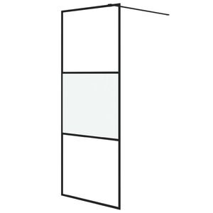 vidaXL Параван за баня черно 80x195 см наполовина матирано ESG стъкло