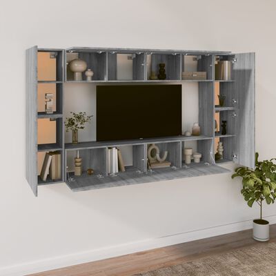 vidaXL Комплект ТВ шкафове от 8 части, сив сонома, инженерно дърво