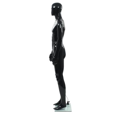 vidaXL Мъжки манекен в цял ръст, стъклена основа, черен гланц, 185 см