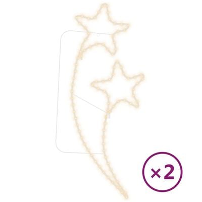 vidaXL Светещ маркуч с форма на звезди 2 бр топло бяло 125,5x53x4,5 см