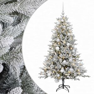 vidaXL Изкуствена коледна елха с топки 120 см 150 LED светодиода