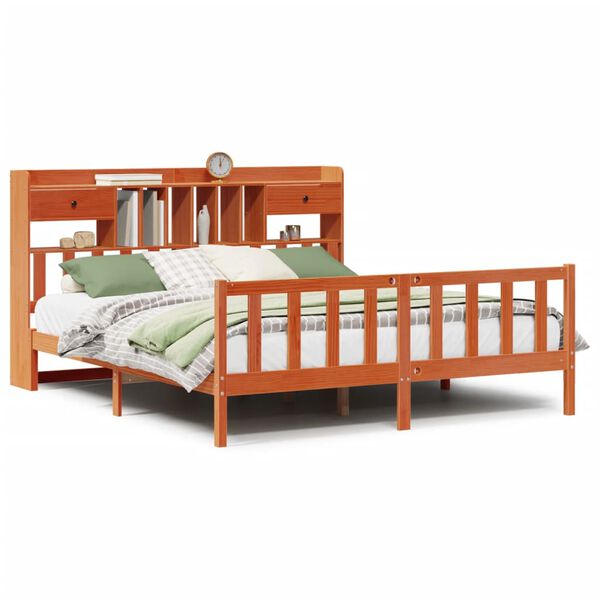 vidaXL Легло с етажерка за книги, без матрак, 200x200 см, бор масив