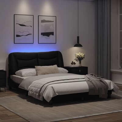 vidaXL Рамка за легло с LED осветление черна 120x200см изкуствена кожа