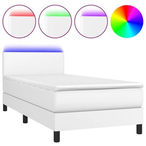 vidaXL Боксспринг легло с матрак и LED бяло 80x200 см изкуствена кожа