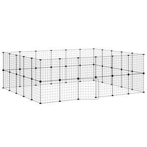 vidaXL Клетка за животни с врата, 44 панела, черна, 35x35 см, стомана
