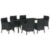 vidaXL Комплект за хранене в градината 7 pcs Черно полиратан