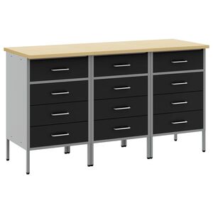 vidaXL Работен кабинет с чекмедже 3 бр. Черен и Сив 150 x 55 x 85 см
