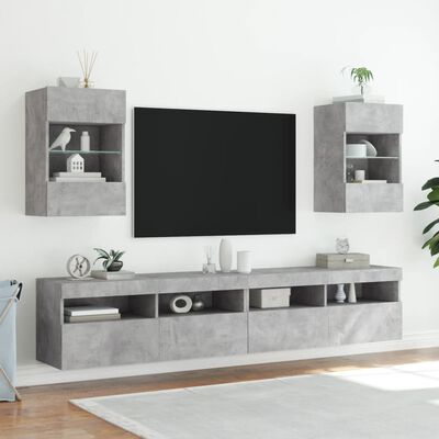 vidaXL Стенен ТВ шкаф с LED осветление, бетонно сив, 40x30x60,5 см