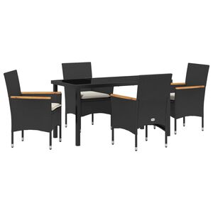 vidaXL Комплект за хранене в градината 5 pcs Черно полиратан