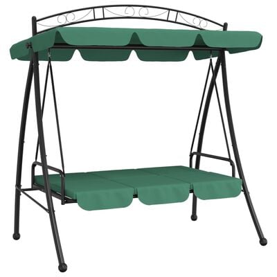 vidaXL Градинска люлка-пейка със сенник зелена 198 см плат и стомана