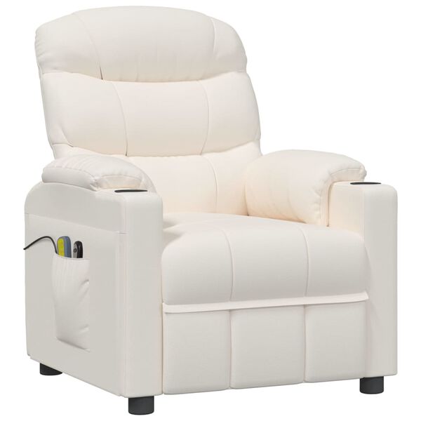 vidaXL Електрически масажен стол, кремав, изкуствена кожа