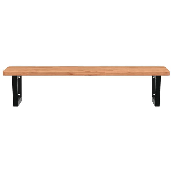 vidaXL Стенен рафт за мивка, стомана и масивно дърво бук