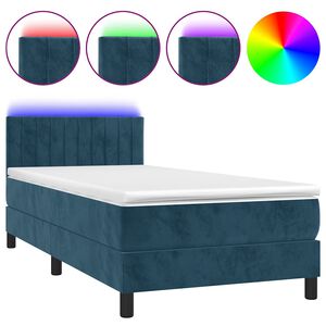vidaXL Боксспринг легло с матрак и LED, тъмносиньо, 80x200 см, кадифе