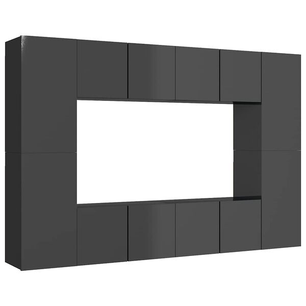 vidaXL Комплект ТВ шкафове от 8 части, сив гланц, инженерно дърво