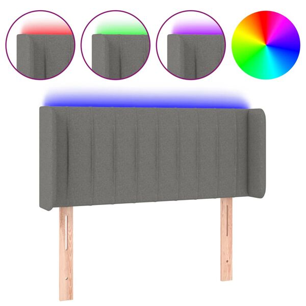 vidaXL LED горна табла за легло, тъмносива, 83x16x78/88 см, плат