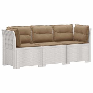 vidaXL Пейка за градина с Cushions във вид на ратан ПП Бяло