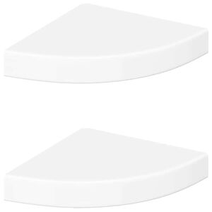 vidaXL Плаващи ъглови рафтове, 2 бр., бяло, гланц, 25x25x3,8 см, MDF