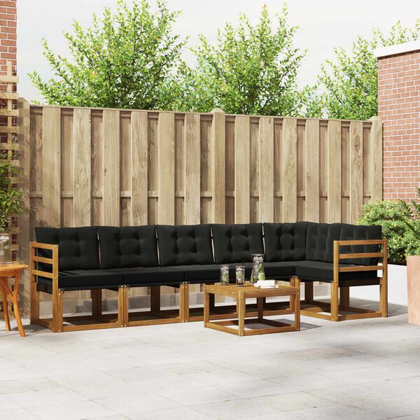 vidaXL Комплект дивани за открито 7 pcs Естествено и черно