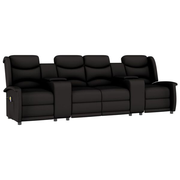 vidaXL 4-местен масажен реклайнер с държачи за чаши, черен