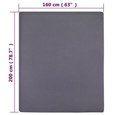 vidaXL Чаршаф с ластик, антрацит, 160x200 см, памук