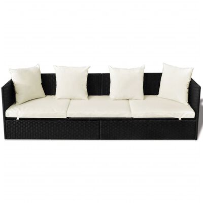 vidaXL Градински диван с възглавници, черен полиратан
