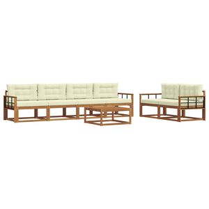 vidaXL Комплект дивани за открито 7 pcs Натурален и Крема