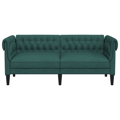 vidaXL Честърфийлд диван, 2-местен, тъмнозелен, текстил