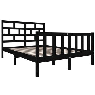 vidaXL Рамка за легло, черна, бор масив, 135x190 см, Double