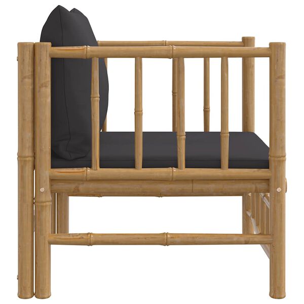 vidaXL Градински диван с тъмносиви възглавници бамбук