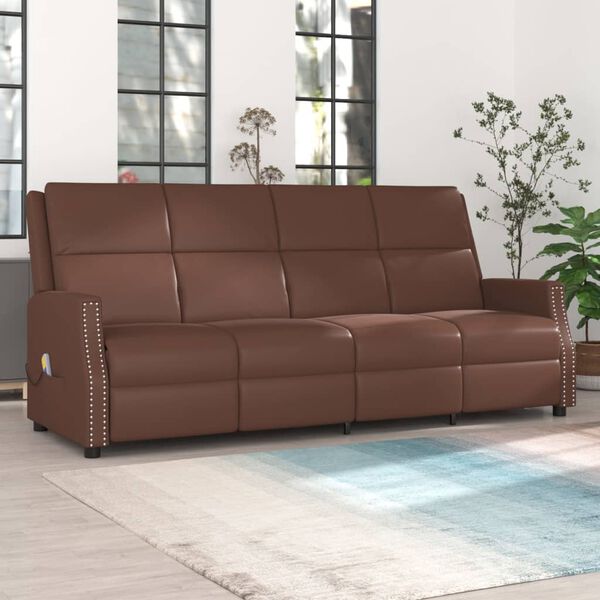 vidaXL 4-местен масажен реклайнер, кафяво, изкуствена кожа