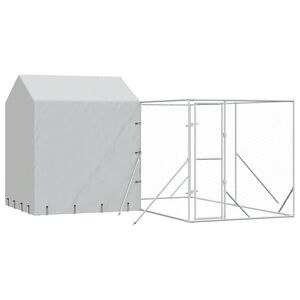 vidaXL Външна клетка за куче с покрив сребриста 4x4x2,5 м стомана