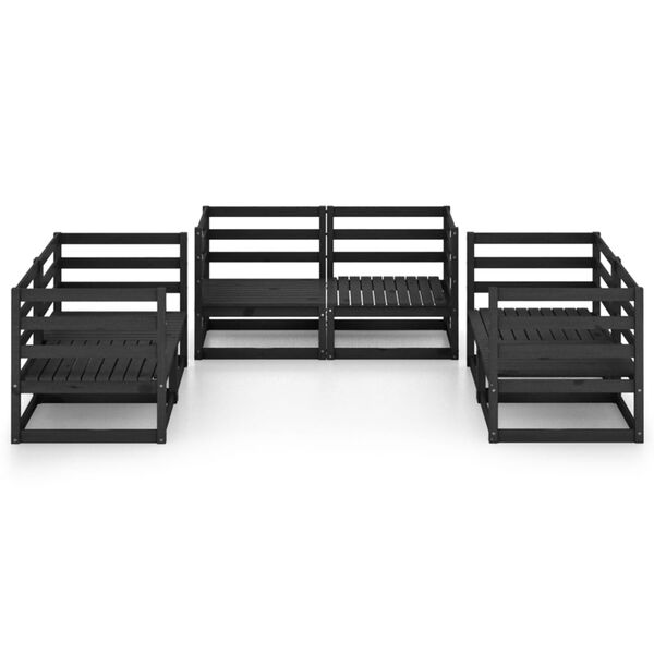 vidaXL Градински лаундж комплект, 6 части, черен, бор масив