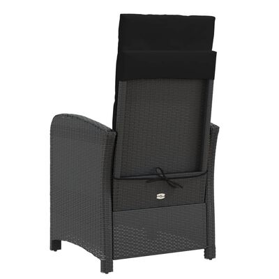 vidaXL Накланящ се градински стол с опора за крака, черен, полиратан
